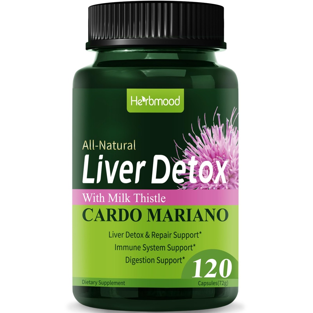 Cápsulas de Detox Fígado de Cardo Mariano con Silimarina para el Higado Graso, Liver Cleanse Detox & Repair Formula w/Artichoke Extract. 120Conta