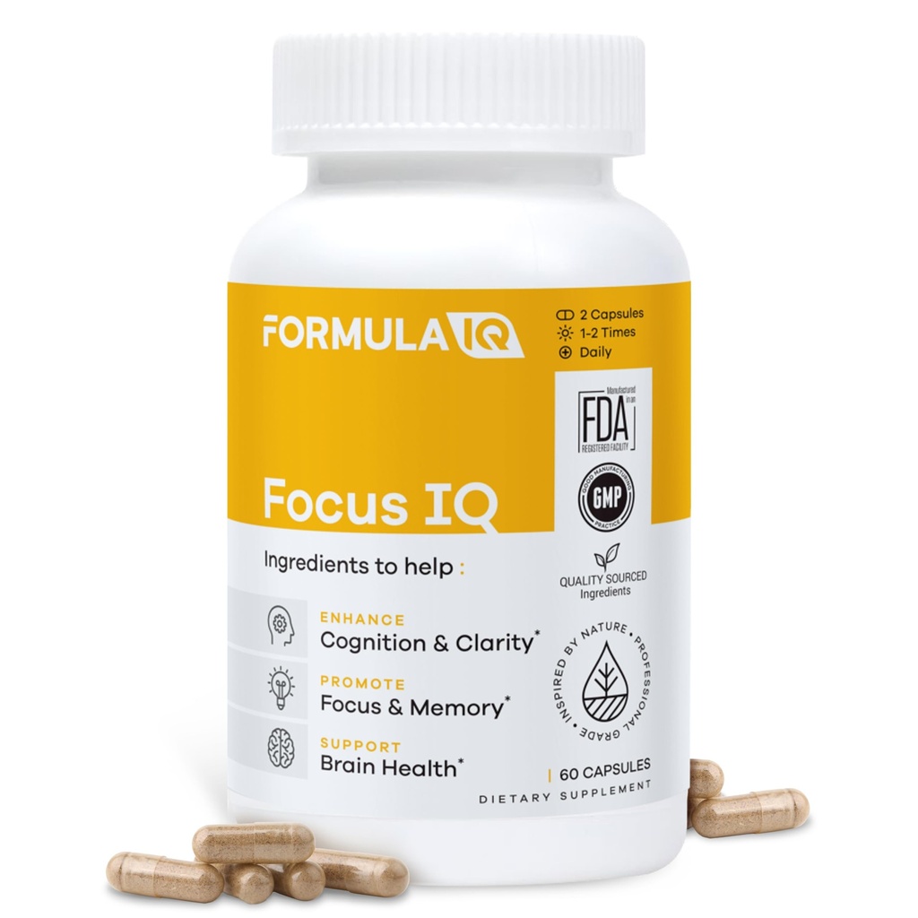 Fórmula IQ - Foco IQ - Suplementos do cérebro para memória e foco - Suplementos da memória - Suporte cognitivo - 60 Cápsulas