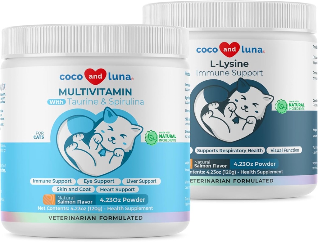 Lisina + Multivitamina para Gatos - Suporte Imune, Saúde da Pele e Revestimento, Suporte Eye - com EPA e DHA, Taurina e espirulina