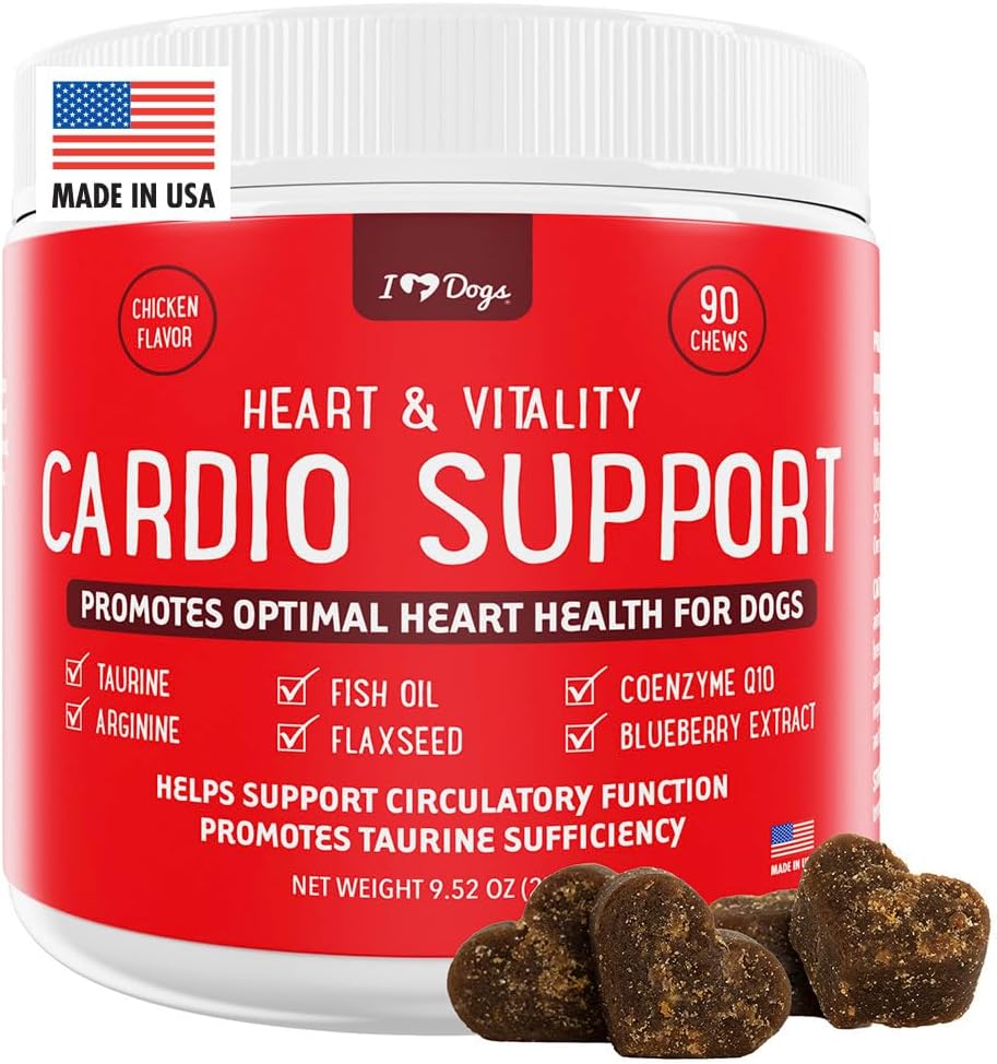 iHeartDogs Coração & Vitalidade Cardio Suporte para cães - Dog Heart Health Suplemento com óleo de biqueirão, taurina, linhaça, arginina, extrato de mirtilo, Coenzima Q10