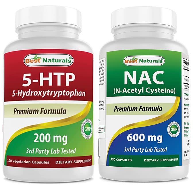 Melhores naturais 5-HTP 200 mg & NAC - N Acetil Cysteine 600 mg
