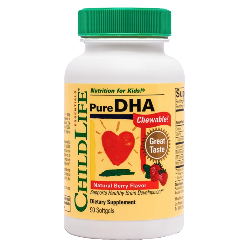 FILHOS ESSENCIAIS puro DHA para crianças - suplementos DHA, DHA EPA Omega 3 Suplemento, Crianças DHA Mastigables, Baby DHA, Óleo de peixe para crianças, Gluten Free - Berry natural, 90 Softgels (Pack of 1)
