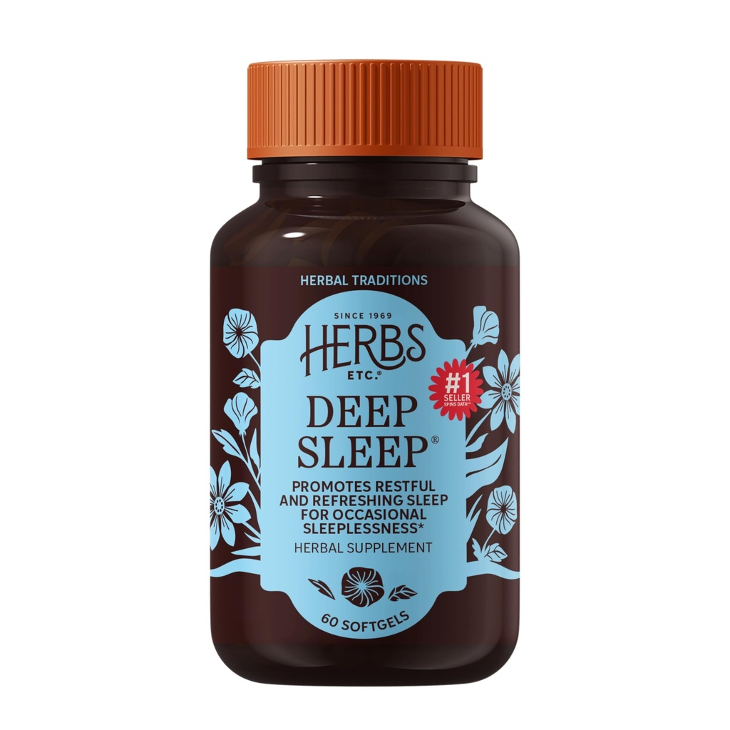 Herbs Etc. Deep Sleep Softgels - Herbal Sleep Support Supplement - Rest & Calming Support with Passionflower, Camomila & Lemon Balm - 60 Softgels (60 Servings)