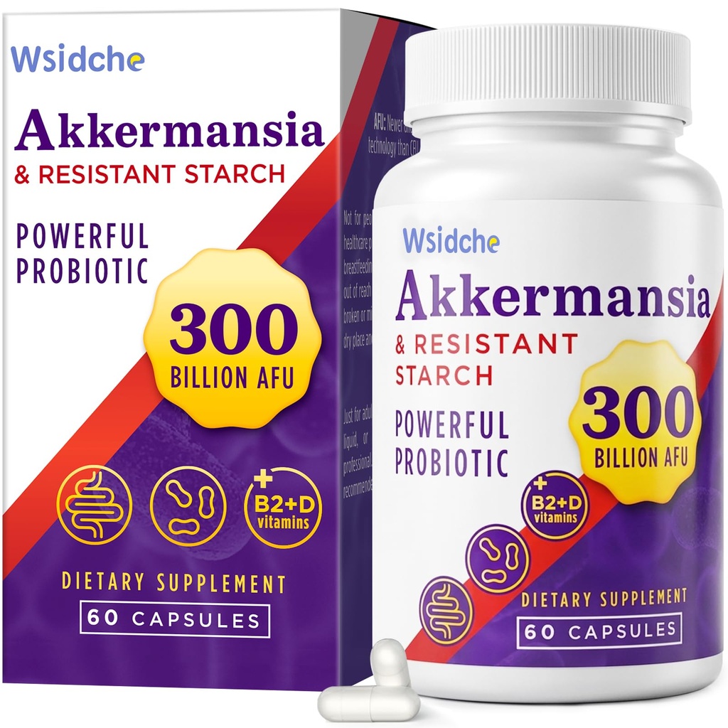 300 bilhões de AFU Akkermansia Probiótica □ GLP-1 Suplemento para Mulheres e Homens, Akkermansia Muciniphila para GLP-1, Digestivo, Gut, Imune, Melhora a função de revestimento digestivo gut, Akka Superbióticos - 60 Caps