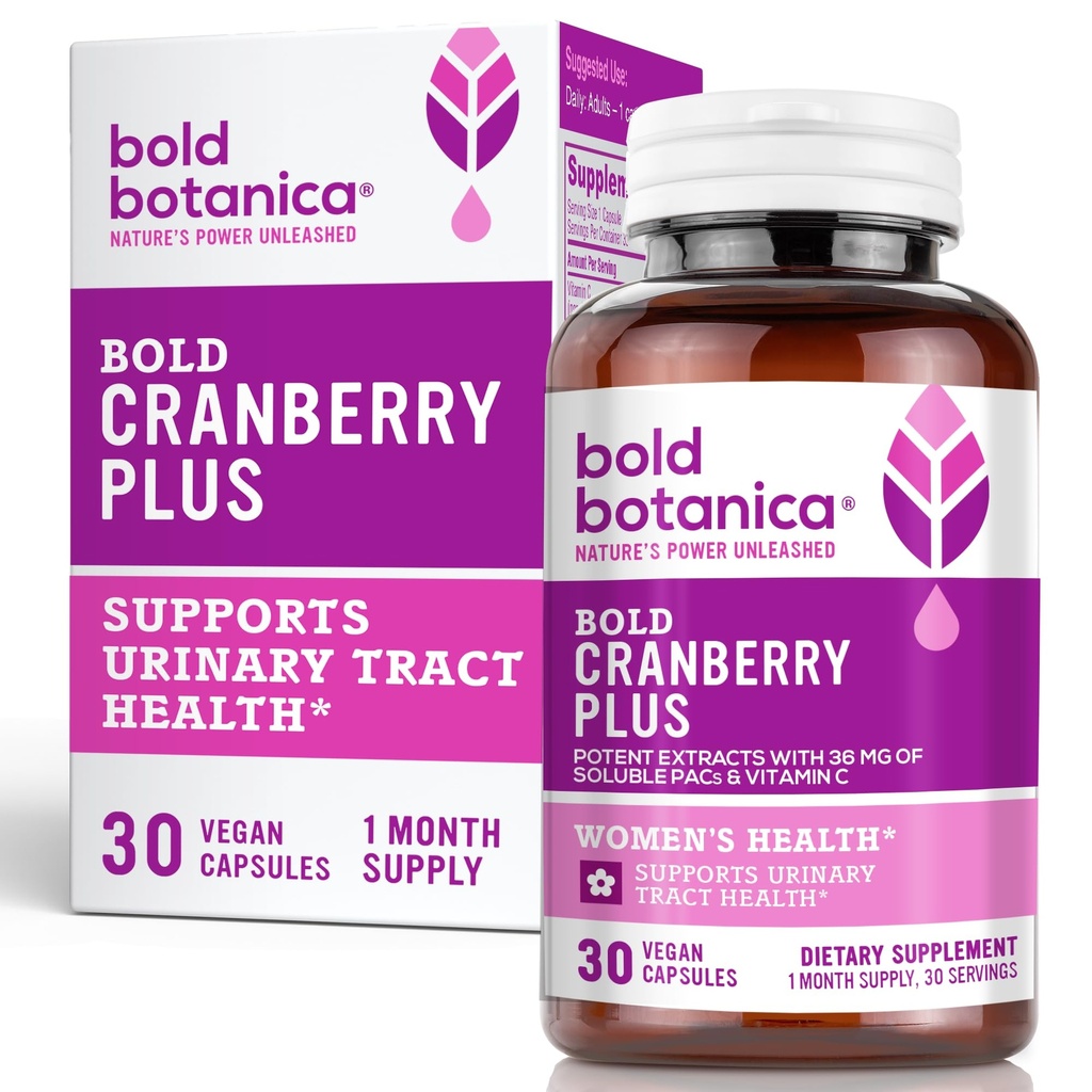 Bold Cranberry Plus – 36 mg PACs – 100% PAC Solúvel– Urinary Tract ITU Suporte- Pílulas de Cranberry para mulheres e homens- com vitamina C não-GMO – 30 Cápsulas Vegan