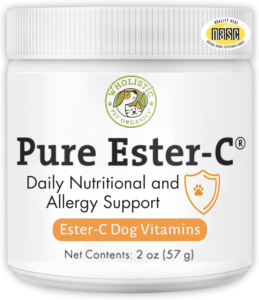 Wholistic Pet Orgânicos Puro Ester-C Pó para Cães - 2 Oz - Alternativa saudável para mastigar alergia do cão - Suplemento de vitamina C para alívio de alergia do cão, apoio imunológico, Itch Relief para Cães - Made in USA