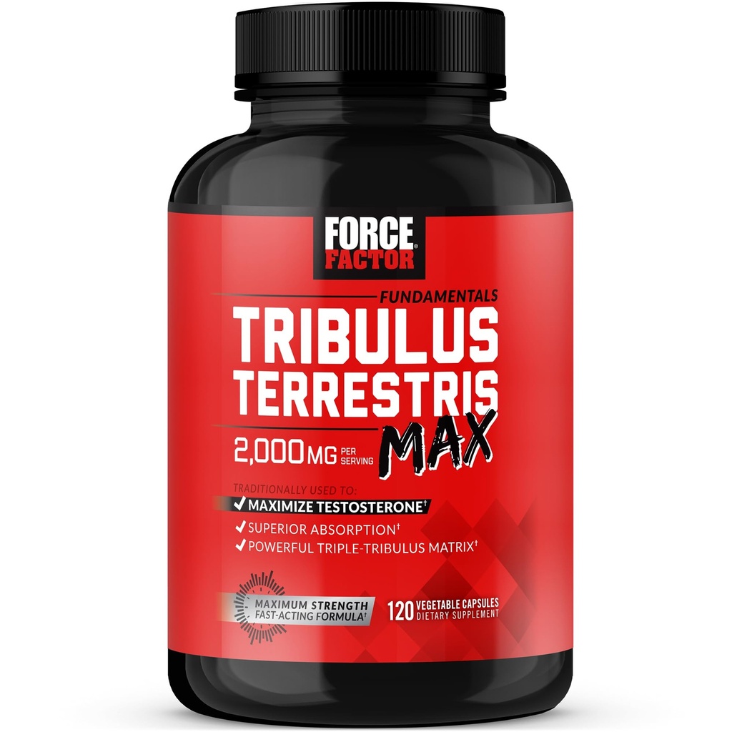 FORCE FACTOR Tribulus Terrestris Max para homens, Testosterona Booster e Suplemento de Vitalidade Masculino, para Absorção Superior, 2000mg, 120 Cápsulas
