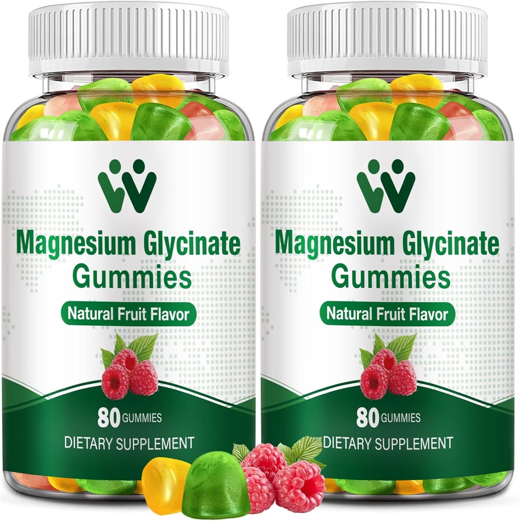 Magnésio Glicinato Gummies 400 - Suplemento de magnésio para dormir, Stress & Muscle Relief calma Mastigação de magnésio para adultos e crianças com vitamina D, B6 Fruit Sabor, Vegan, 2 embalagens