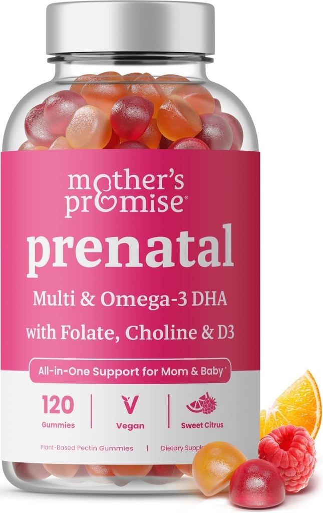 Vitamina Gummies pré-natais com DHA Vitaminas pré-natais Vegan para mulheres com Omega 3, Metilfolato, Colina e D3, Gravidez Vitaminas para o desenvolvimento fetal