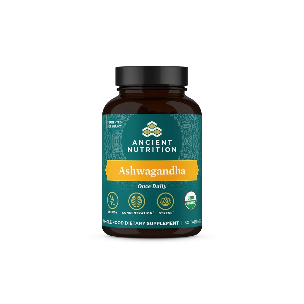 Ancient Nutrition Tablets Ashwagandha, Stress Relief, Suporta Energia, Claridade Mental e Concentração, Reduz Fadiga e Ansiedade, Paleo e Keto Friendly, 30 Cápsulas
