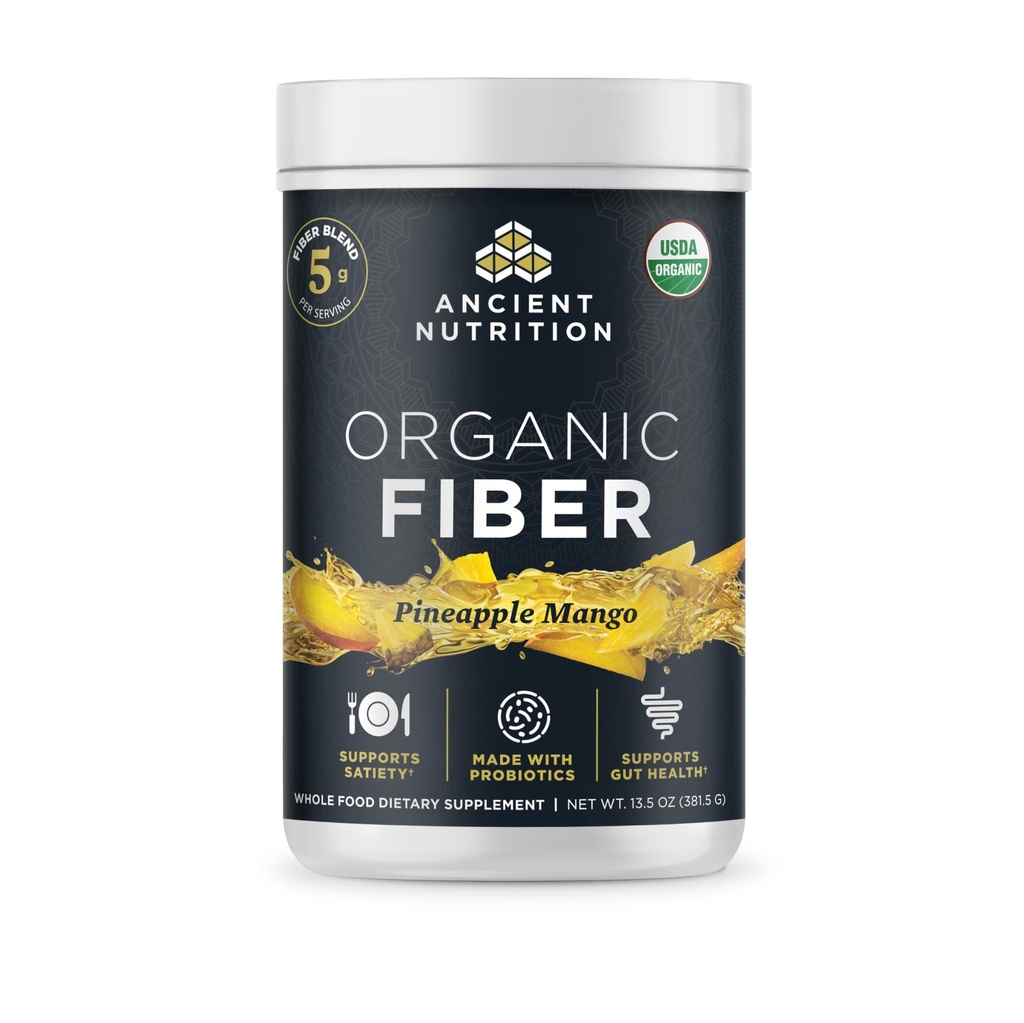 Nutrição antiga Fibra Orgânica Pó, Mango Abacaxi, Fibra Solúvel de Acacia & Konjac Raiz, Suporta Saúde Digestiva, Reduz Bloating, 13,5 onças