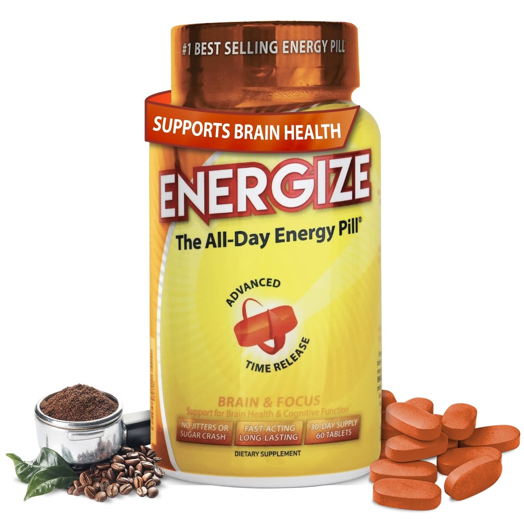 iSatori Energizar Pílulas de Cafeína Cérebro e Foco - Pílulas de Energia de Atuação Rápida Todos os Dias, Impulsor Cérebro, Suplemento de Energia e Foco, Liberação de Tempo Cafeína significa Sem Jitters, Sem Crash (60 Tablets)