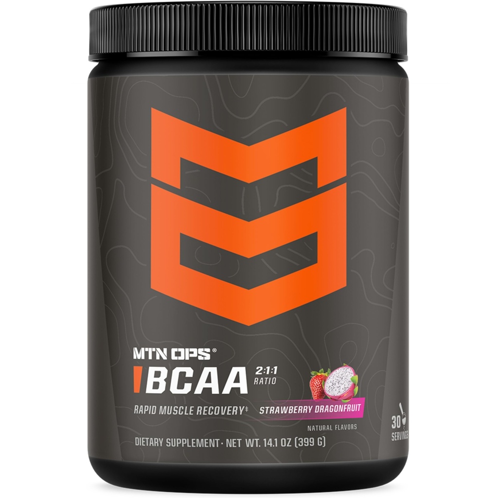 MTN OPS BCAA 2:1:1 Aminoácidos Suplemento Pó para Recuperação Músculo Rápido e Reparação com Açúcar Zero e Glúten Grátis (30-Serving Tub, Morangueiro Dragonfruit)