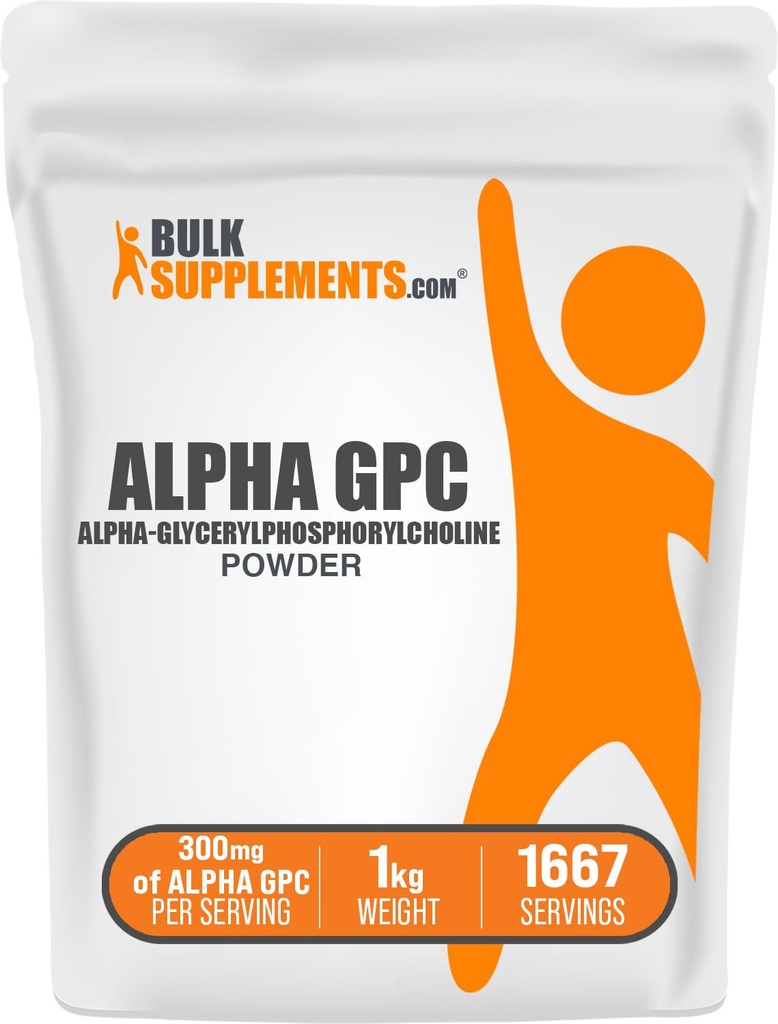 BulkSuplementos.com Alpha GPC Pó - Suplementos de cholina, Alpha GPC 300mg - Sem sabor e sem glúten, 600mg por serviço, 1kg (2,2 lbs) (Pacote de 1)