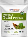 Vitamatic Certified USDA Organic Tulsi (Holy Basil) Powder – 1 Libra (16 Onças) – Herb adaptogênico para estresse, imunidade e bem-estar geral