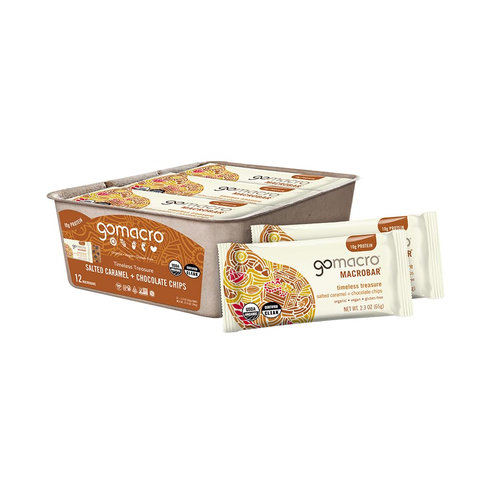 GoMacro MacroBar Orgânico Vegan Protein Bares - Salgado Caramel + Batatas de Chocolate (2.3 Ounce Bares, 12 Conde)