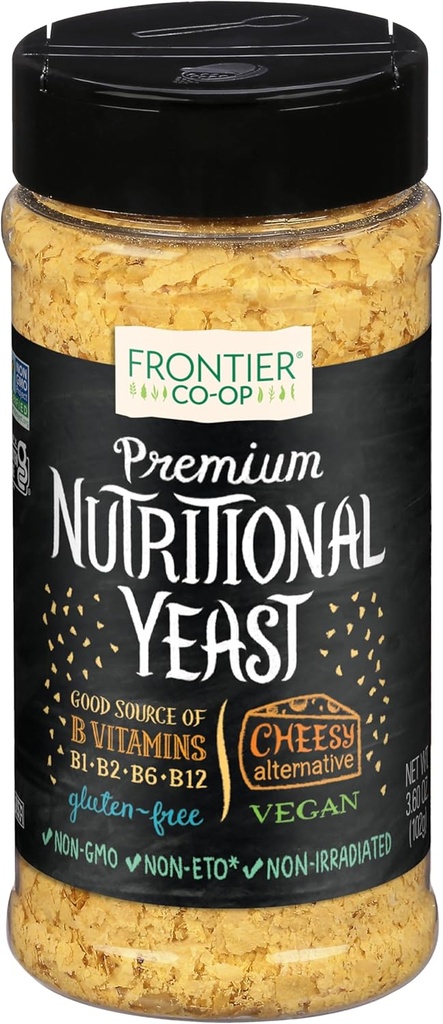 Frontier Co-op Premium Nutritional Yeast Flakes, 3.6 oz com vitamina B12 - Para pipoca, snacks, massas e sopa