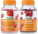 Suporte Imune Lifeable + Ferro com Vitamina C, Gummies Bundle - Grande Degustação, Suplemento Vitamina, Sem Glúten, GMO Livre, Mastigável