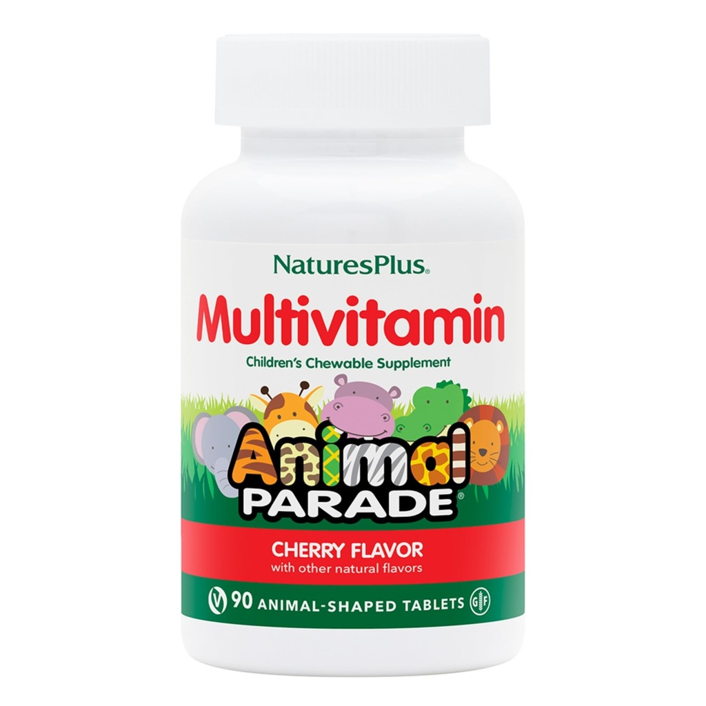 Naturezas Plus Animal Desfile Multivitamínico Mastigações infantis - Cherry Flavor - 90 Comprimidos em forma de animal - Promove Saúde & Bem-Estar - Vegetariano, Glúten Livre - 45 Servimentos