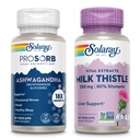 SOLARAY Ashwagandha and Milk Thistle Supplement Bundle, 18X Absorção Ashwagandha Cápsulas para suporte de humor Plus Milk Thistle Extract, Vegan, 60-Day Garantia, 30ct/60ct