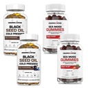 ÓRGÂNICAS NATUREZA Black Seed Oil Cápsulas (2 garrafas) & Sea Moss Gummies (2 garrafas) □ Vegan Softgels, para o cabelo, pele, coração, apoio conjunto, Detox pulmonar, energia, muco claro, tireóide, Digestion Omega 3s