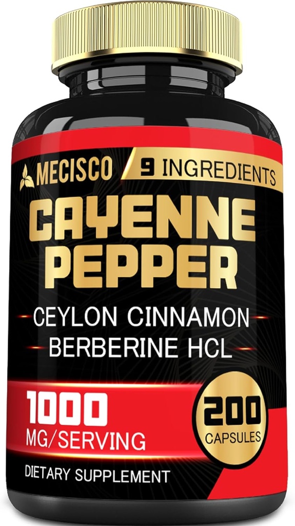 Cayenne Pepper Cápsulas com Curcumina Turmérica Raiz, Berberine HCl, Ceilão Canela Bark & Mais - 200 Cápsulas - Suporte Digestion Saúde, Sistema Imune e Equilíbrio Corporal