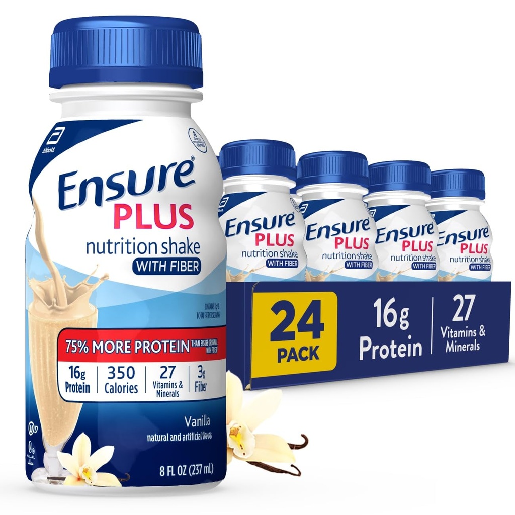 Assegure-se de Shake de Nutrição de Vanilla Plus com fibra de Reposição de Refeição de Agitação Pronto para Beber Proteína 16g e 27 Vitaminas e Minerais