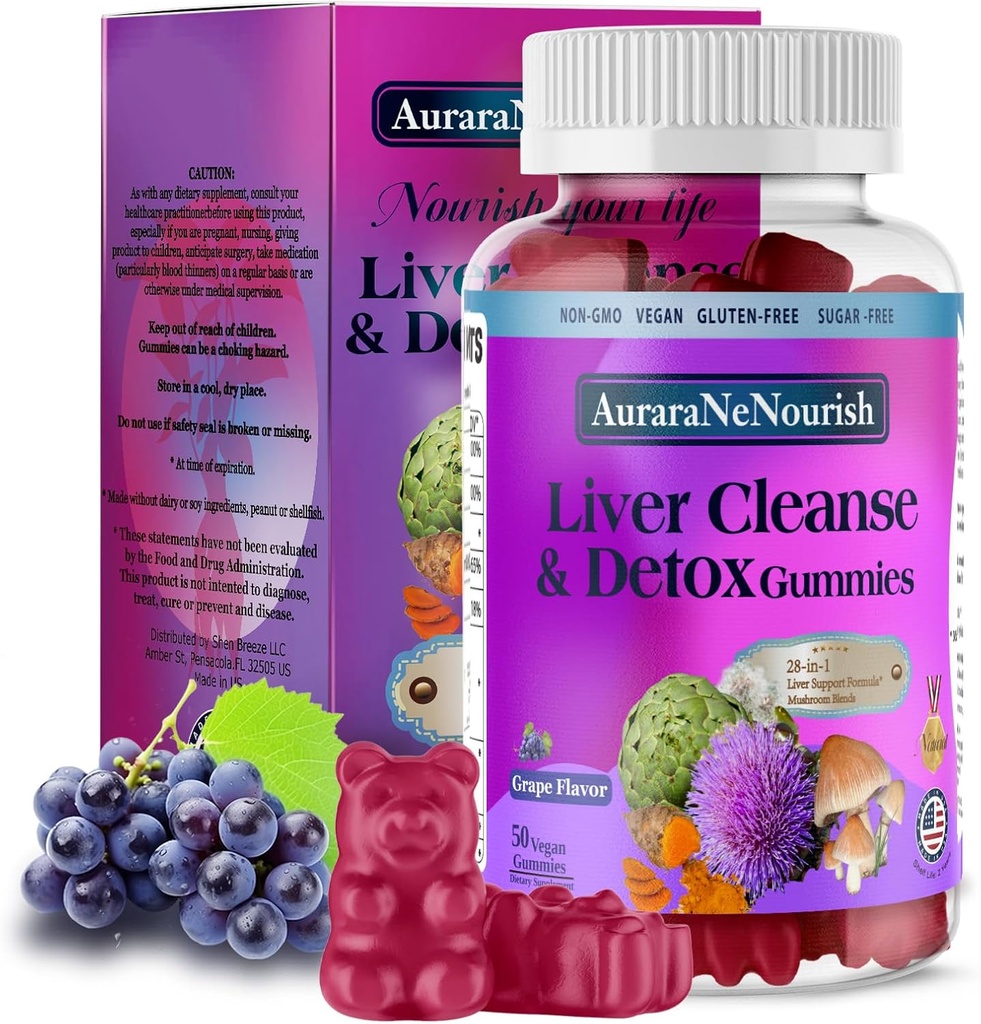 Gummies Suplemento Fígado, 28-em-1 Detox Fígado W/Milk Thistle Silymarin, Alcachofra, TUDCA, alta potência Fígado Fórmula Dose para o seu fígado Cleanse Detox Renew & Support