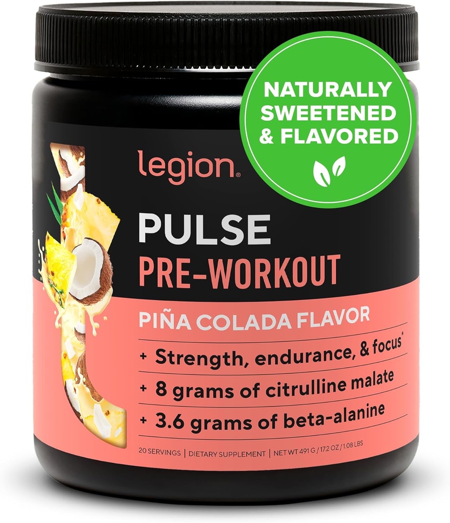 LEGION Pulso pré-treino - Todos os óxido nítrico natural pré-treino para aumentar a energia, Creatina livre, naturalmente adoçado, Beta Alanine, Citrulina, Alpha GPC (Pina Colada)