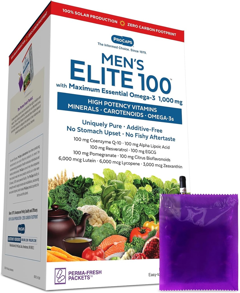 ANDREW LESSMAN Multivitamin - Elite-100 masculino com Maximum Essential Omega-3 1000 mg 30 Packets – Nutrientes Potentes, Vitaminas Essenciais, Minerais, Fitonutrientes e Carotenóides. Sem aditivos