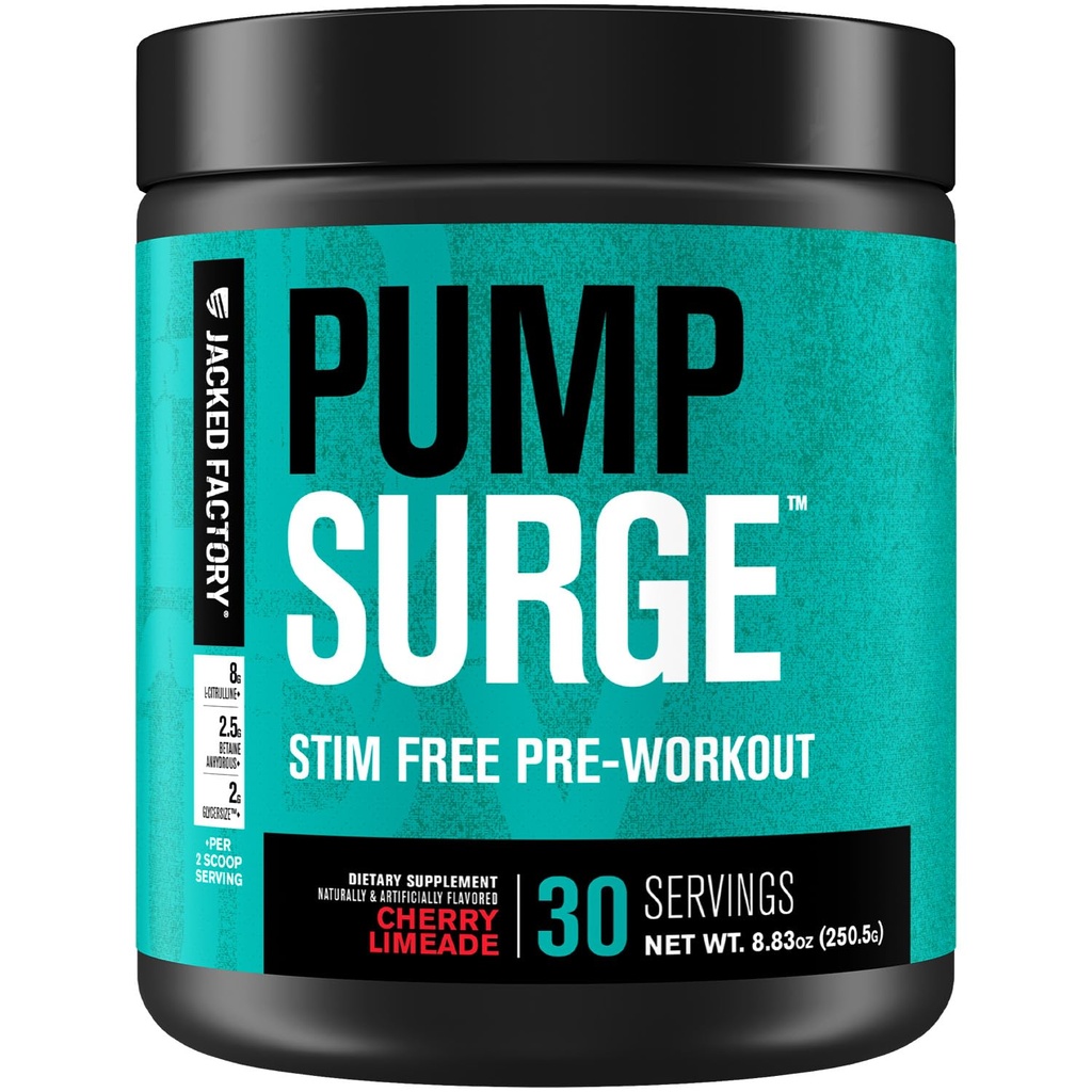 Jacked fábrica bombeia cafeína livre pré-treino para homens e mulheres - Nootropic Booster & Stim livre pré-treino - Bombas intensas, foco melhorado - 30 Servings, cereja limeade