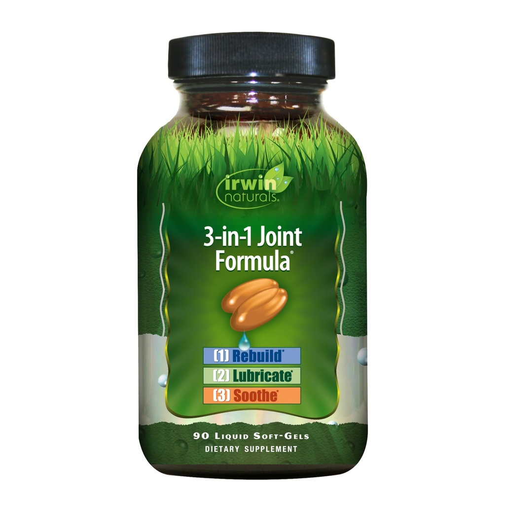 Irwin Naturals 3-em-1 Joint Formula - Poderoso Suplemento de Apoio Conjunto com Glucosamina, Condroitina, Açafrão e Boswellia - 90 Liquid Softgels