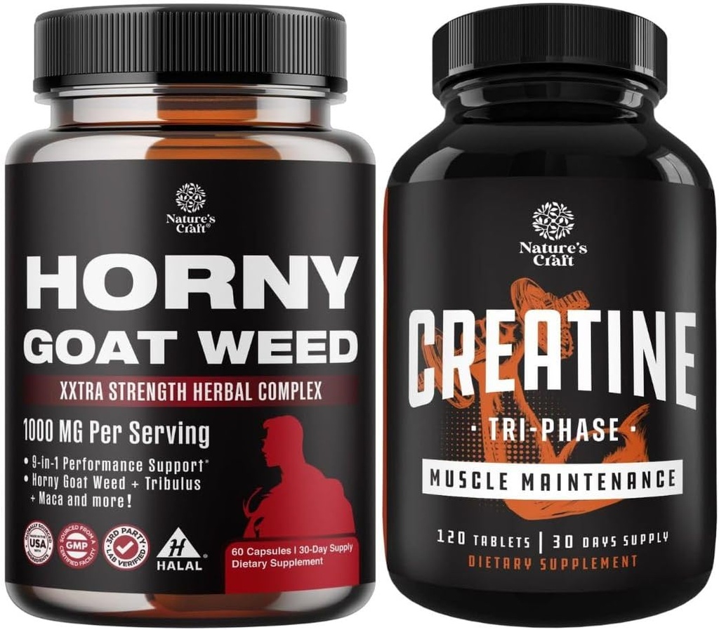 Complexo de extrato de erva com tesão para homens e mulheres Energia reforçada e resistência e pílulas de alta resistência tri fase creatina - Optimal Muscle Builder Creatine Supplement for Men and Women