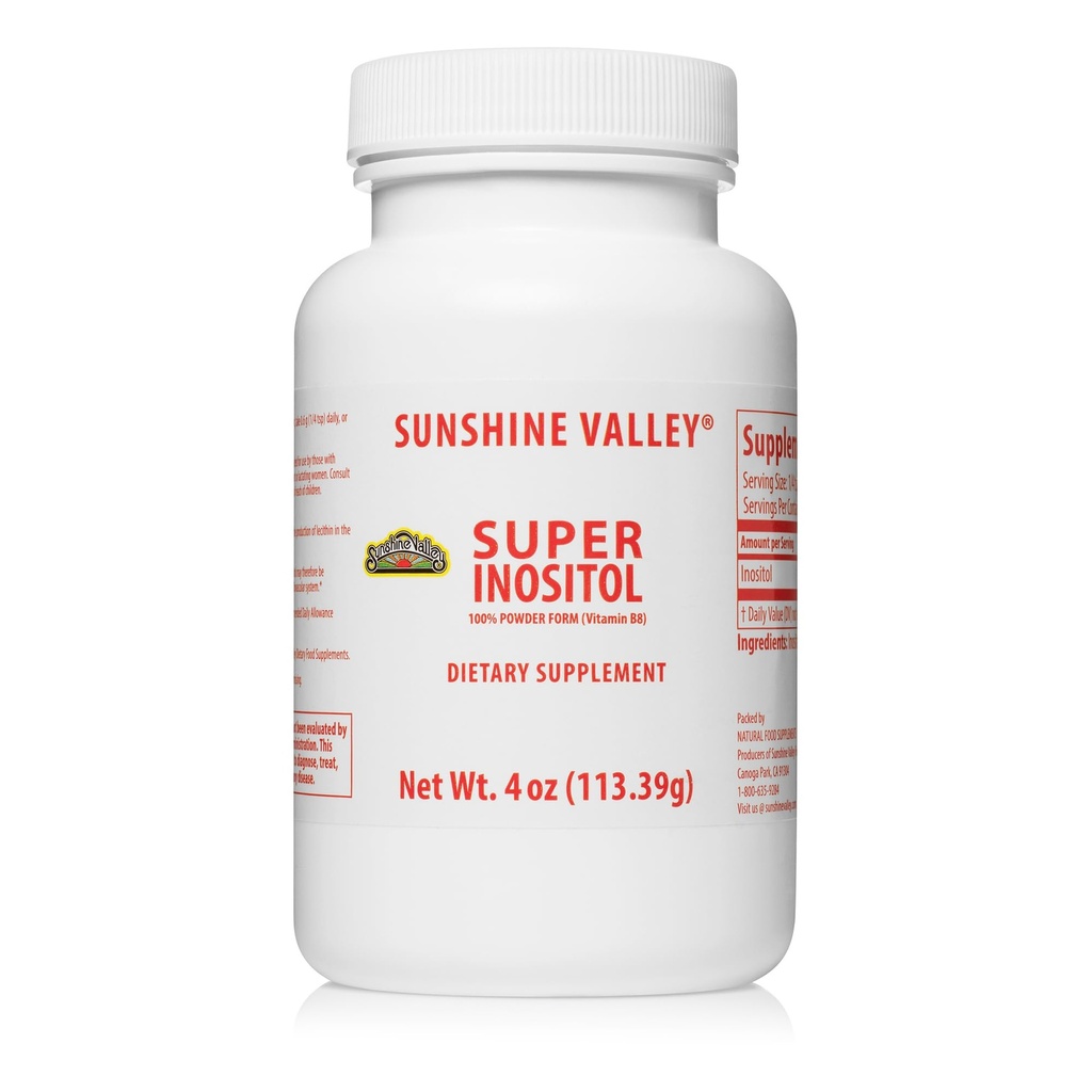 Sunshine Valley® Super Inositol, Vitamina B8 em pó Suplemento dietético, Suplemento Natural de Fertilidade PCOS, Equilíbrio Hormonal e saudável Ovarian Function Support - 4 onças