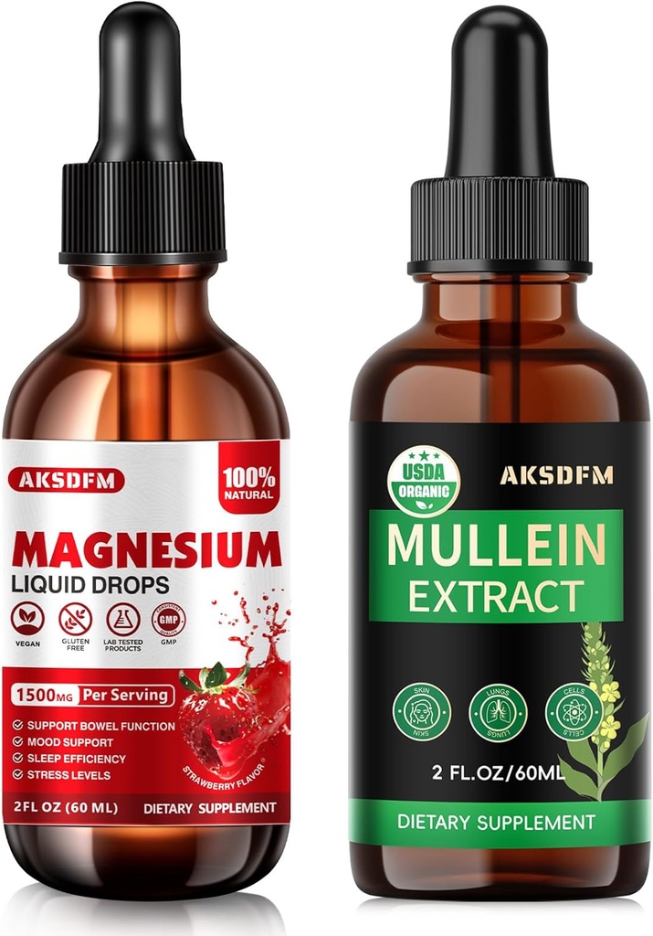 Pacote - Magnésio Glicinato Liquid & Mullein Leaf Extract - Apoio ao alívio do estresse e suporte respiratório