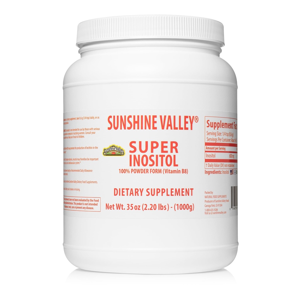 Sunshine Valley® Super Inositol, Vitamina B8 em pó Suplemento dietético, Natural & PCOS Suplemento de Fertilidade, Equilíbrio Hormonal e saudável Ovarian Function Support - 35 onças