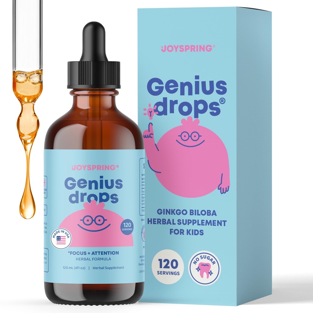 JoySpring Genius Drops - Drops Focus Orgânicos para Crianças O Suplemento Foco Clinicamente Provado ajuda as crianças a se comportarem melhor na escola