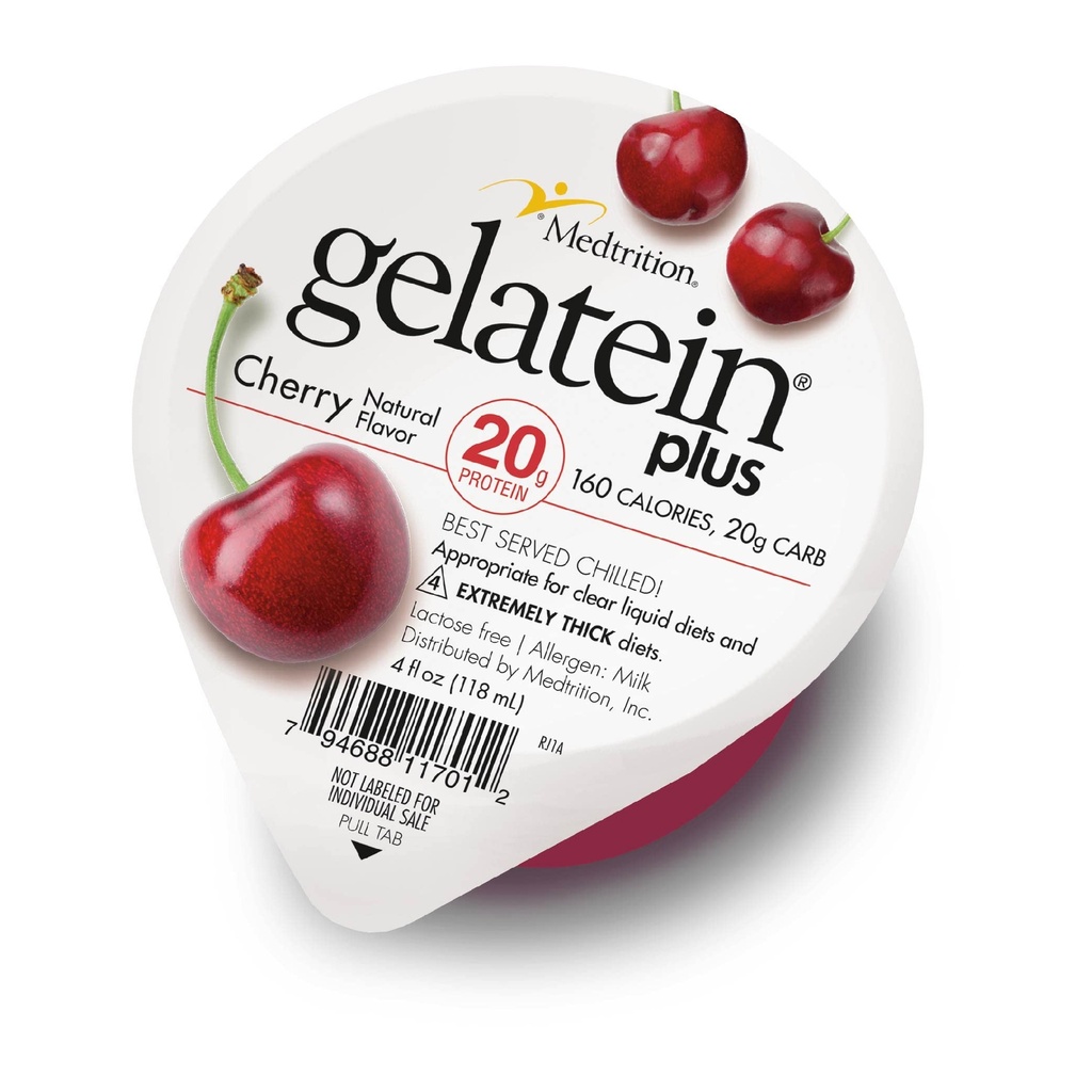 Gelatein Plus Cherry: 20 gramas de proteína. Ideal para dietas líquidas claras, dificuldades de deglutição, diálise e oncologia. Grande lanche pré ou pós-treino. (12 embalagem)
