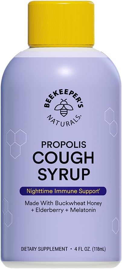 NATURAIS B. Melhor Xarope de tosse noturna para adultos - Extrato de elderberry, Extrato de própolis de abelha, Mel de trigo - suporte imunológico, 4 onças