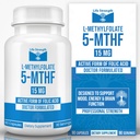 L-Metilfolato 15 MG, Folato de metilo otimizado e altamente bioativo, Suplemento 5-MTHF para o humor e suporte imunológico, Suplemento de dieta natural para energia, não-GMO e sem glúten, 90 cápsulas