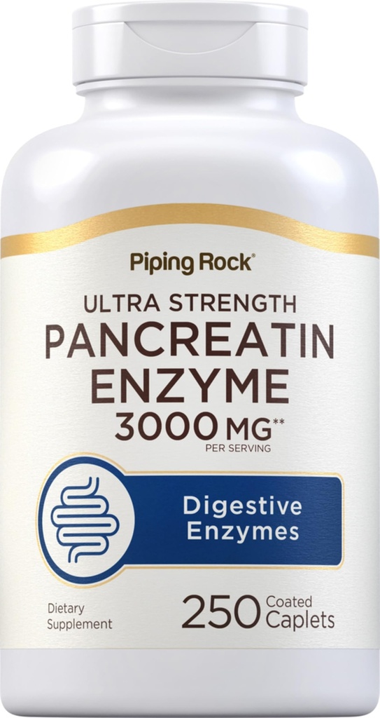 Enzimas Digestivas da Pancreatina da Rocha de Tubulação , 3000mg , 250 Caplets , Ultra Força , Não-GMO, Suplemento sem glúten