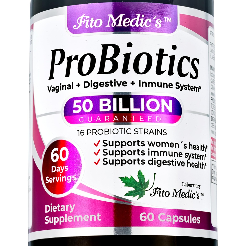 FITO MEDIC'S Lab - Probióticos para Mulheres - 50 bilhões de UFC de- probióticos- 60 dias Serve s -probióticos para Saúde Digestiva- 16 - probiótico - Mistura. Promove o equilíbrio digestivo.