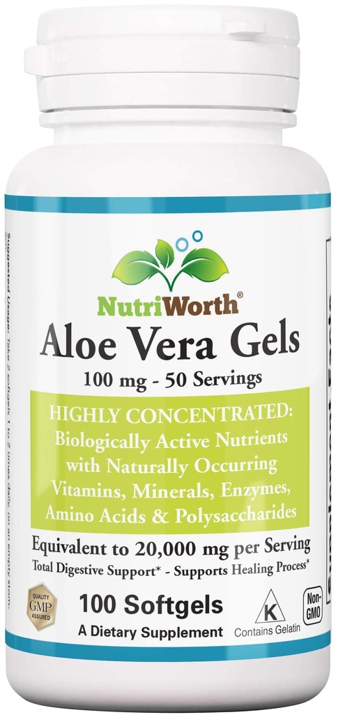 Suplemento Aloe Vera (100 Softgels) 20.000mg Puro Gel Equivalência – Feito com Aloe Vera orgânico