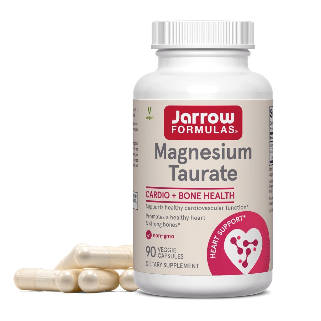 Jarrow Fórmulas Taurato de Magnésio, Suplemento dietético, Suporta Cardio e Saúde Óssea, 300 mg por Servings, 90 Cápsulas Veggie, Até um fornecimento de 30 dias