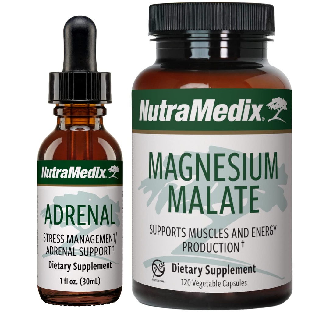 NutraMedix Energy Support Bundle - Inclui Suporte Energético Adrenal Drops Líquidos e Cápsulas de Malato de Magnésio para Suporte Energético e Atlético - Sem Cafeína - Conjunto de Suplemento 2-Piece