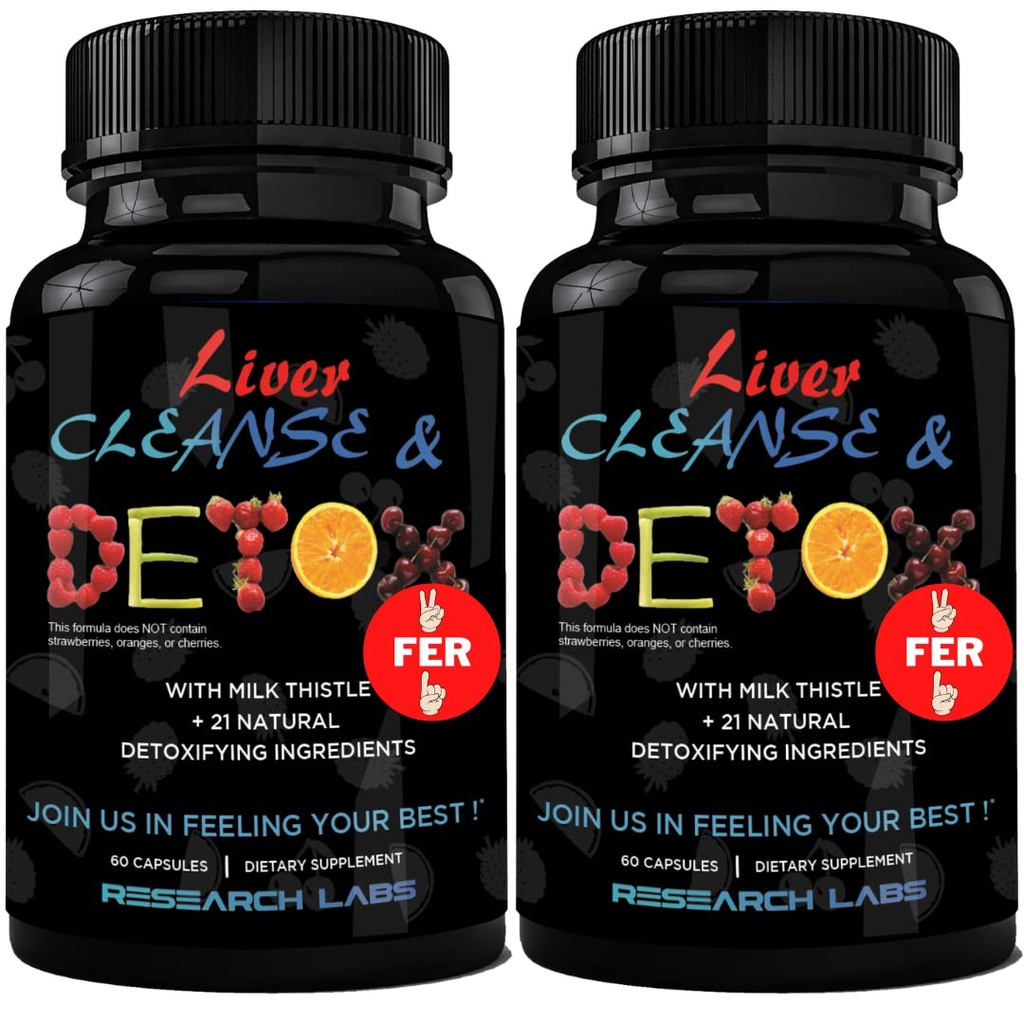 Laboratório de Pesquisa 2 Pack Doctor Recomendado Premium Liver Detox Cleanse & Support w/Milk Thistle, Beet Root, Dandelion. 23 Plantas poderosas para desintoxicação poderosa