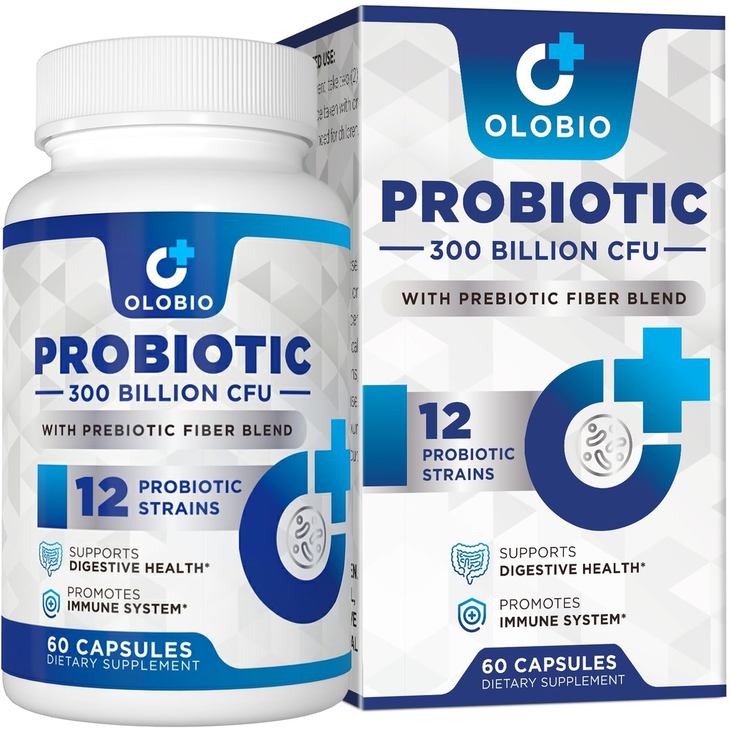 300 Bilhões de UFC Probiótico, 12 Strains com 3 Prebióticos orgânicos, Probióticos para mulheres e homens, Suplemento diário para Digestivo, Imune, Gut & Bloating Saúde, prateleira estável, Vegan, 60 Condes