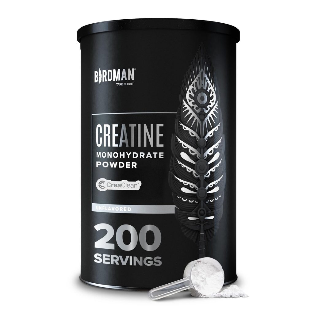 BIRDMAN Micronized Creatina Mono-hidratado em pó, Recuperação muscular, Cafeína Livre, Creatina Pré-treino, Vegan, Pós-treino, Glúten Livre, Açúcar Livre, 200 Servings (5 Grams Cada)