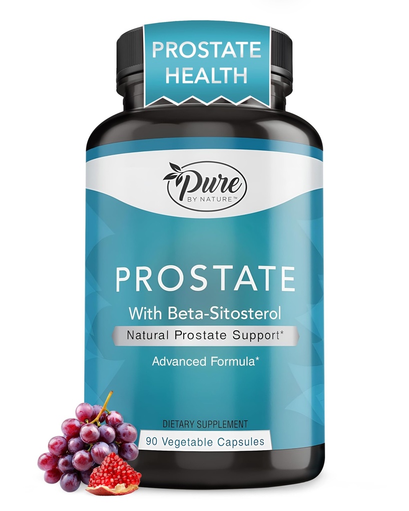 Pure By Nature Prostate Supplement for Men, Beta Sitosterol Prostate Health Supplement with Zinc for Urinary Tract Support, Facility Frequent Urination & Improved Sleep, Gluten-Free, Non-GMO 90 Cápsulas