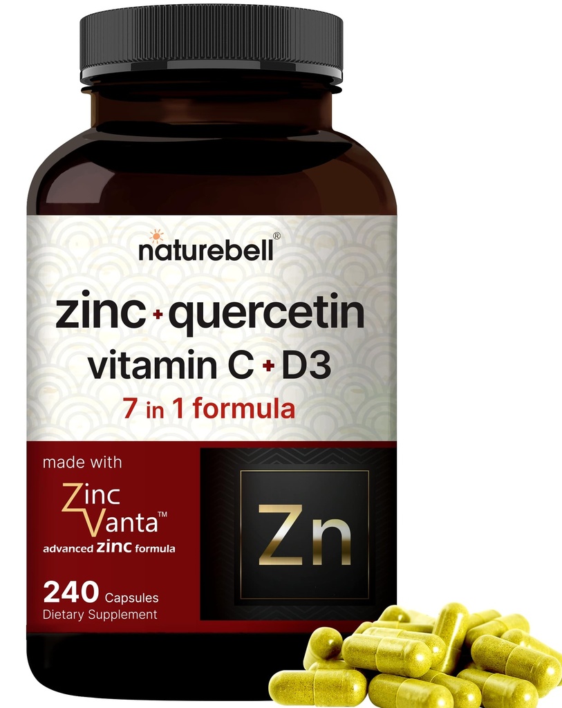NatureBell Zinc Quercetin com Vitamina C & D3, 240 Cápsulas